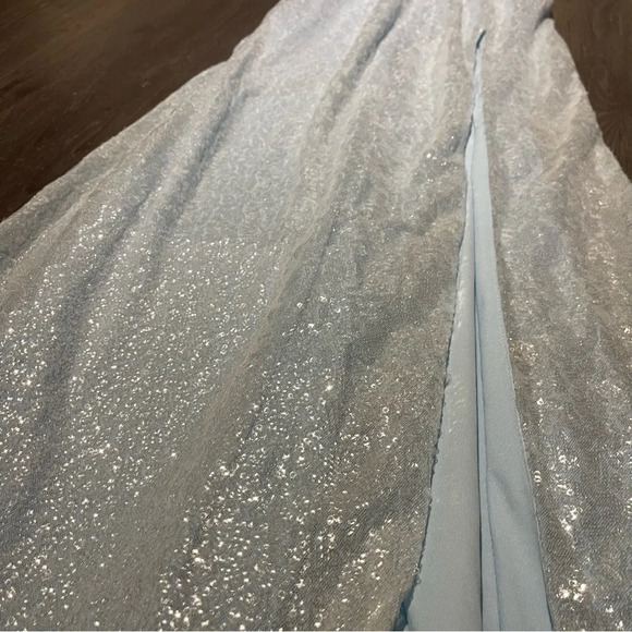 Windsor Lizza Formal Sequin Slit Long Dress in Light Blue Prom Bridesmaid - Picture 6 of 13